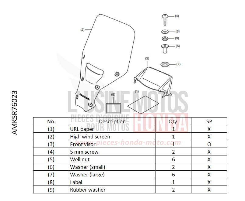 KIT,HIGH WIND SCREEN de Africa Twin DCT PEARL GLARE WHITE (NHB53H) 2022